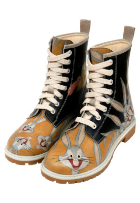 Dogo - Femme Cuir Vegan Noir Bottes Longues - Warner Bros Looney Tunes Double Trouble Motif