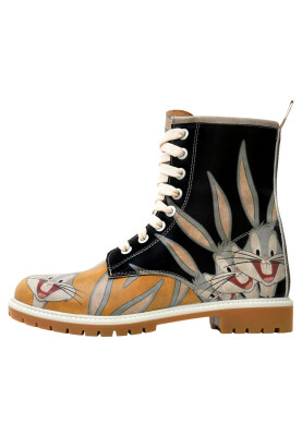 Femme Cuir Vegan Noir Bottes Longues - Warner Bros Looney Tunes Double Trouble Motif - Thumbnail (1)