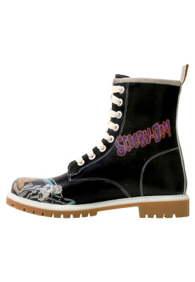 Femme Cuir Vegan Noir Bottes Longues - Warner Bros Scooby Doo Midnight Mystery Motif - Thumbnail (1)