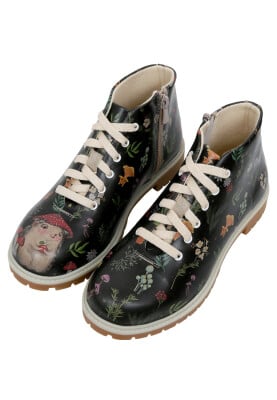 Dogo - Femme Cuir Vegan Noir Bottines Zippées - Hedge-Hug Motif Dogo - Femme Cuir Vegan Noir Bottines Zippées - Hedge-Hug Motif