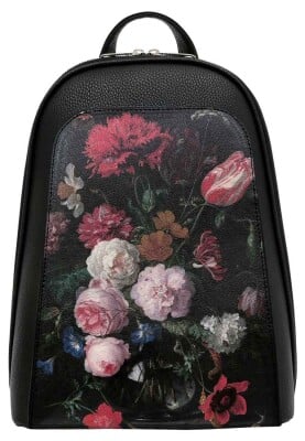 Dogo - Femme Cuir Vegan Noir Sac à Dos - Black Floral Motif