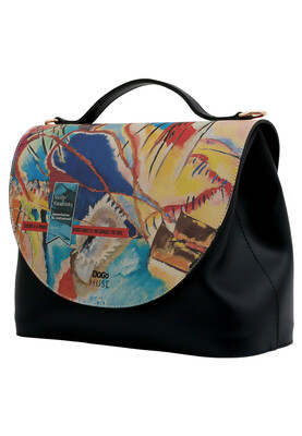 Femme Cuir Vegan Noir Sac à Main - Vasily Kandinsky Cannons Muse Motif - Thumbnail (1)