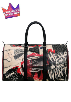 Dogo - Femme Cuir Vegan Noir Sac de Voyage - What Do You Want Art Motif