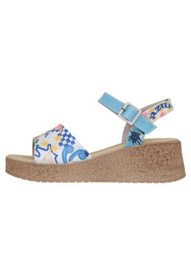 Dogo - Femme Cuir Vegan Multicolore Sandales Compensées - Azur Motif