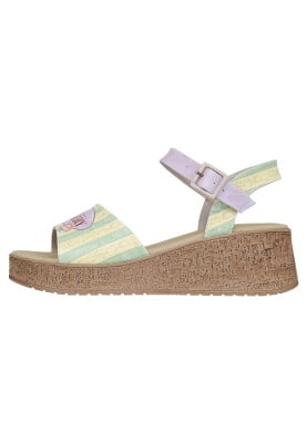 Dogo - Femme Cuir Vegan Multicolore Sandales Compensées - Red Pandas Bakery Motif