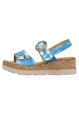 Dogo - Femme Cuir Vegan Bleu Sandales Compensées - Bloom Where You Are Planted Motif