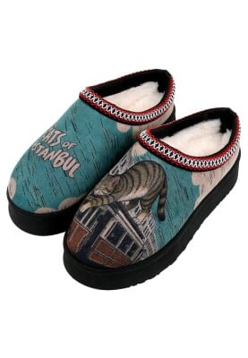 Dogo - Femme Cuir Vegan Turquoise Chaussons Doublées en Peluche - Tram Nap Motif