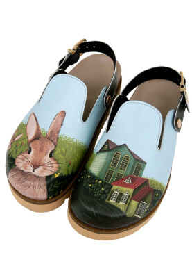 Femme Cuir Vegan Vert Chaussons - Going on an Adventure Motif - Thumbnail (1)