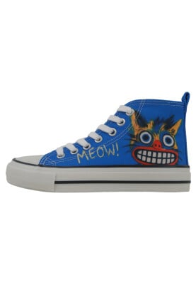 Dogo - Femme Vegan Bleu Baskets Hautes - Meow Attack Motif