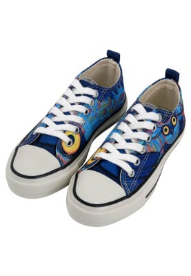 Femme Vegan Bleu Foncé Baskets - Feathers of the Owl Motif - Thumbnail (1)