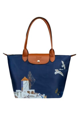 Dogo - Femme Vegan Bleu Foncé Large Sac à Main - Santorini Motif