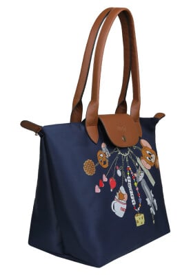 Femme Vegan Bleu Foncé Large Sac à Main - Warner Bros Looney Tunes Tom&Jerry Charms Navy Motif - Thumbnail (1)