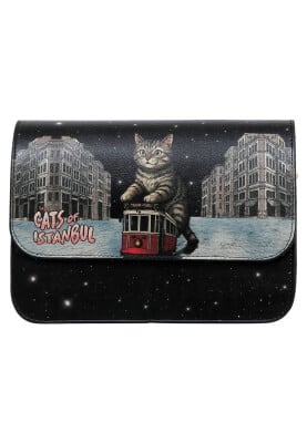 Dogo - Femme Cuir Vegan Bleu Sac à Main - Paws on Taksim Motif