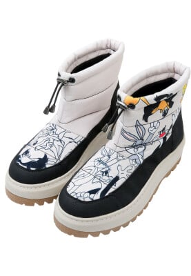 Femme Vegan Crème Bottes Longues - Looney Tunes Chasing Tunes Motif - Thumbnail (1)