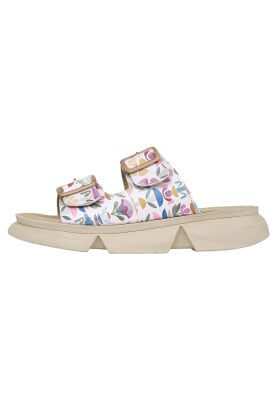 Femme Vegan Crème Sandales - Totemic Garden Motif - Thumbnail (1)