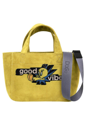 Dogo - Femme Vegan Jaune Medium Tote Bag - Warner Bros Tweety Good Vibes Only Motif