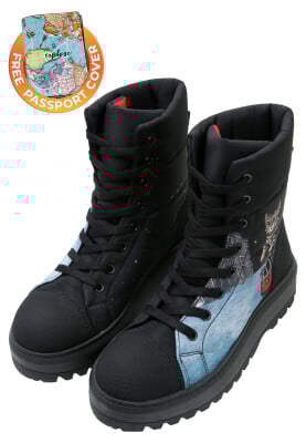 Femme Vegan Noir Bottes Longues - Paws on Taksim Motif - Thumbnail (1)