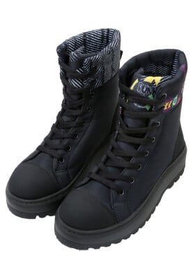 Femme Vegan Noir Bottes Longues - The Night is Still Young Motif - Thumbnail (1)