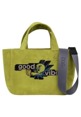 Dogo - Femme Vegan Vert Medium Tote Bag - Warner Bros Tweety Good Vibes Only Motif