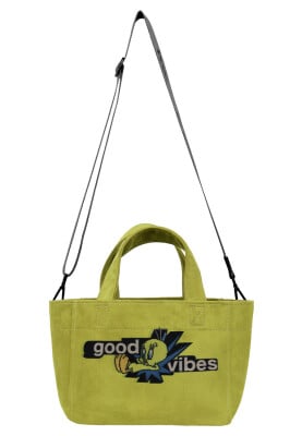 Femme Vegan Vert Medium Tote Bag - Warner Bros Tweety Good Vibes Only Motif - Thumbnail (1)