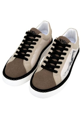 Homme Cuir Vegan Blanc Baskets - Japanese in Red Motif - Thumbnail (1)