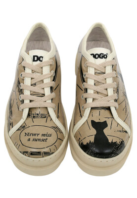 Kadın Vegan Deri Bej Sneakers - Never Miss a Sunset Tasarım - Thumbnail (1)