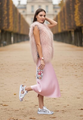 Kadın Vegan Deri Beyaz Sneakers - Star Girl Tasarım - Thumbnail (1)