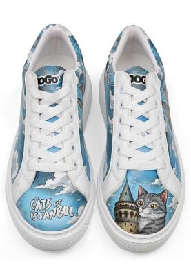 Dogo - Kadın Vegan Deri Beyaz Sneakers - Galata Cat Tasarım