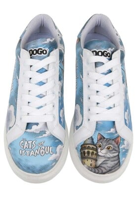 Kadın Vegan Deri Beyaz Sneakers - Galata Cat Tasarım - Thumbnail (1)