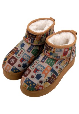 Dogo - Kadın Vegan Deri Kahverengi İçi Peluş Bilekte Bot - Anatolian Patterns Tasarım