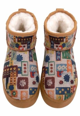 Kadın Vegan Deri Kahverengi İçi Peluş Bilekte Bot - Anatolian Patterns Tasarım - Thumbnail (1)