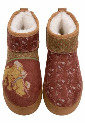 Kadın Vegan Deri Kahverengi İçi Peluş Bilekte Bot - Camping Scooby Doo Tasarım - Thumbnail (1)