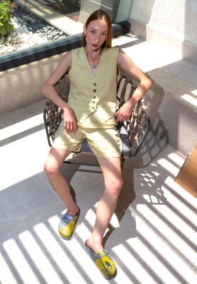 Kadın Vegan Deri Çok Renkli Terlik - Florasancat Tasarım - Thumbnail (1)