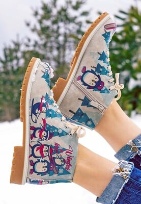 Dogo - Kadın Vegan Deri Çok Renkli Fermuarlı Kısa Bot - Winter is Here Tasarım