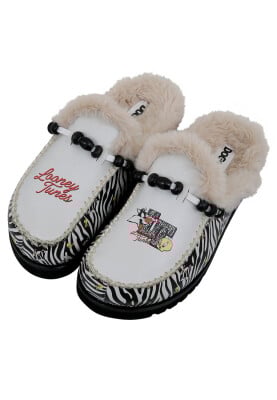 Dogo - Kadın Vegan Deri Krem İçi Peluş Terlik - Warner Bros Zebra Tunes Tasarım