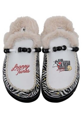 Kadın Vegan Deri Krem İçi Peluş Terlik - Warner Bros Zebra Tunes Tasarım - Thumbnail (1)