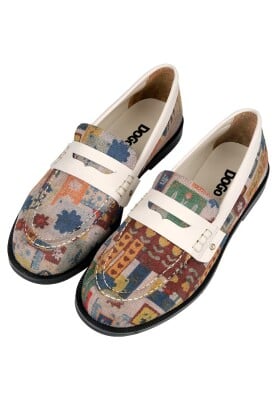 Kadın Vegan Deri Krem Loafer - Anatolian Patterns Tasarım - Thumbnail (1)