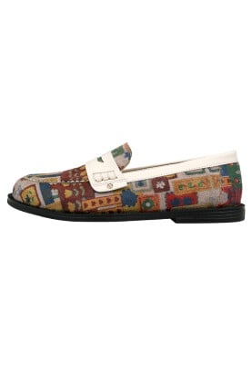 Dogo - Kadın Vegan Deri Krem Loafer - Anatolian Patterns Tasarım