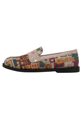Dogo - Kadın Vegan Deri Krem Loafer - Anatolian Patterns Tasarım