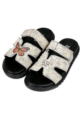 Dogo - Kadın Vegan Deri Krem Terlik - Fly With Your Own Wings Tasarım
