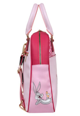 Kadın Vegan Deri Pembe Sırt Çantası - Warner Bros Looney Tunes Pink Leopard Lola Bunny Tasarım - Thumbnail (1)