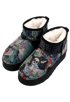 Dogo - Kadın Vegan Deri Siyah İçi Peluş Bilekte Bot - I Need Art Tasarım