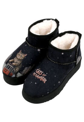 Dogo - Kadın Vegan Deri Siyah İçi Peluş Bilekte Bot - Paws on Taksim Tasarım