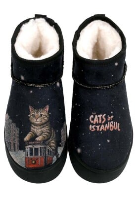 Kadın Vegan Deri Siyah İçi Peluş Bilekte Bot - Paws on Taksim Tasarım - Thumbnail (1)