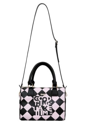 Kadın Vegan Deri Siyah El Çantası - Good Things Take Time Tasarım - Thumbnail (1)