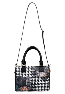 Kadın Vegan Deri Siyah El Çantası - Black Majestic Garden Tasarım - Thumbnail (1)