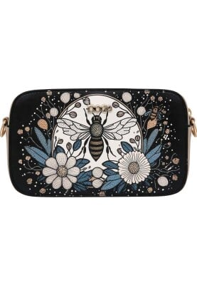 Dogo - Kadın Vegan Deri Siyah El Çantası - Bee with Flowers Tasarım