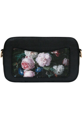 Kadın Vegan Deri Siyah El Çantası - Black Floral Tasarım - Thumbnail (1)