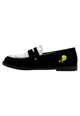 Kadın Vegan Deri Siyah Loafer - Warner Bros Looney Tunes Tweety Tasarım - Thumbnail (1)