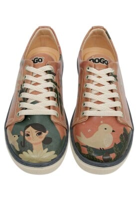 Kadın Vegan Deri Turuncu Sneakers - Free your mind Tasarım - Thumbnail (1)